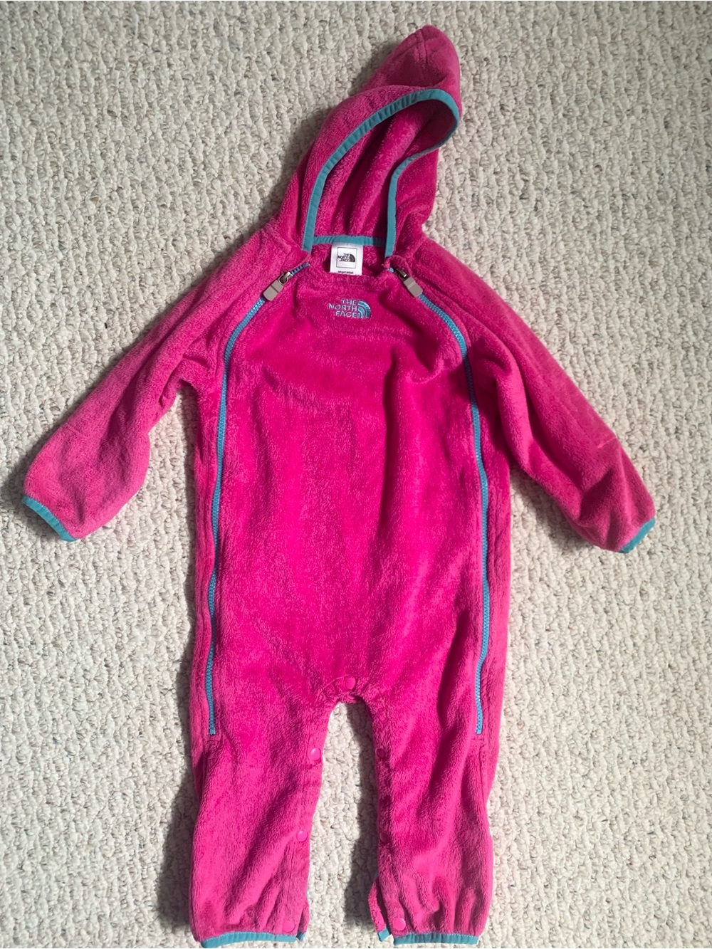 The North Face Pink Hooded Fleece One-Piece for Kids 12-18 Months